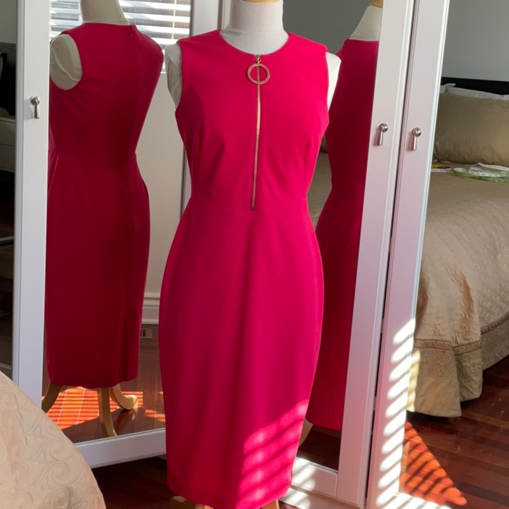 Calvin Klein Coral Pink Sleeveless Dress with Gold Zipper / Size 4